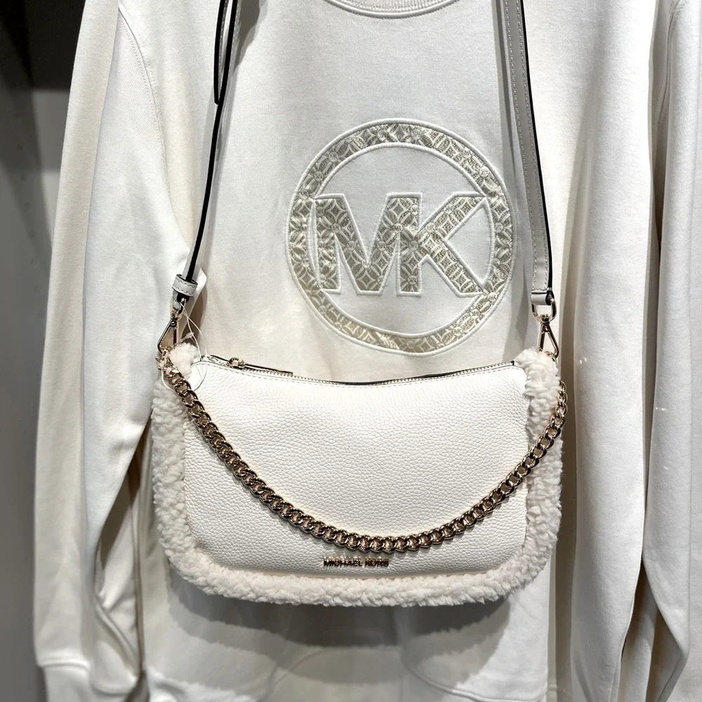 MICHAEL KORS CARMELA Medium Leather Chain Crossbody Shearling
